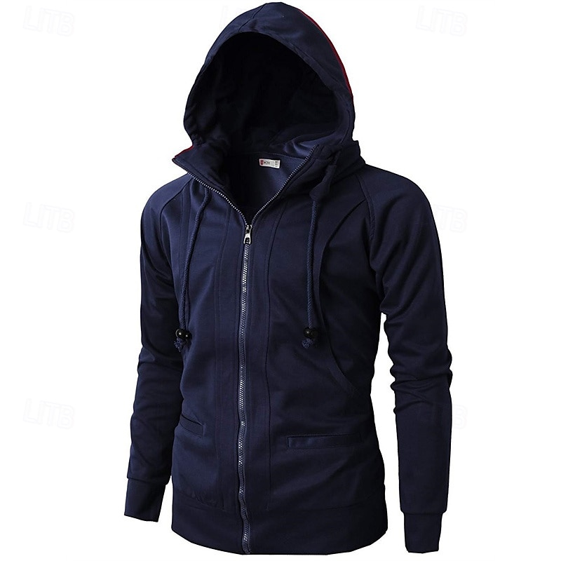 Voor heren Hoodie met rits Hoodie met volledige rits Fleece hoodie Zwart Wijn Leger Groen Marineblauw Khaki Capuchon Effen Rits omhoog Zak Sport & Outdoor Dagelijks Feestdagen Polyester Streetwear 2025 - $20.99 –P19