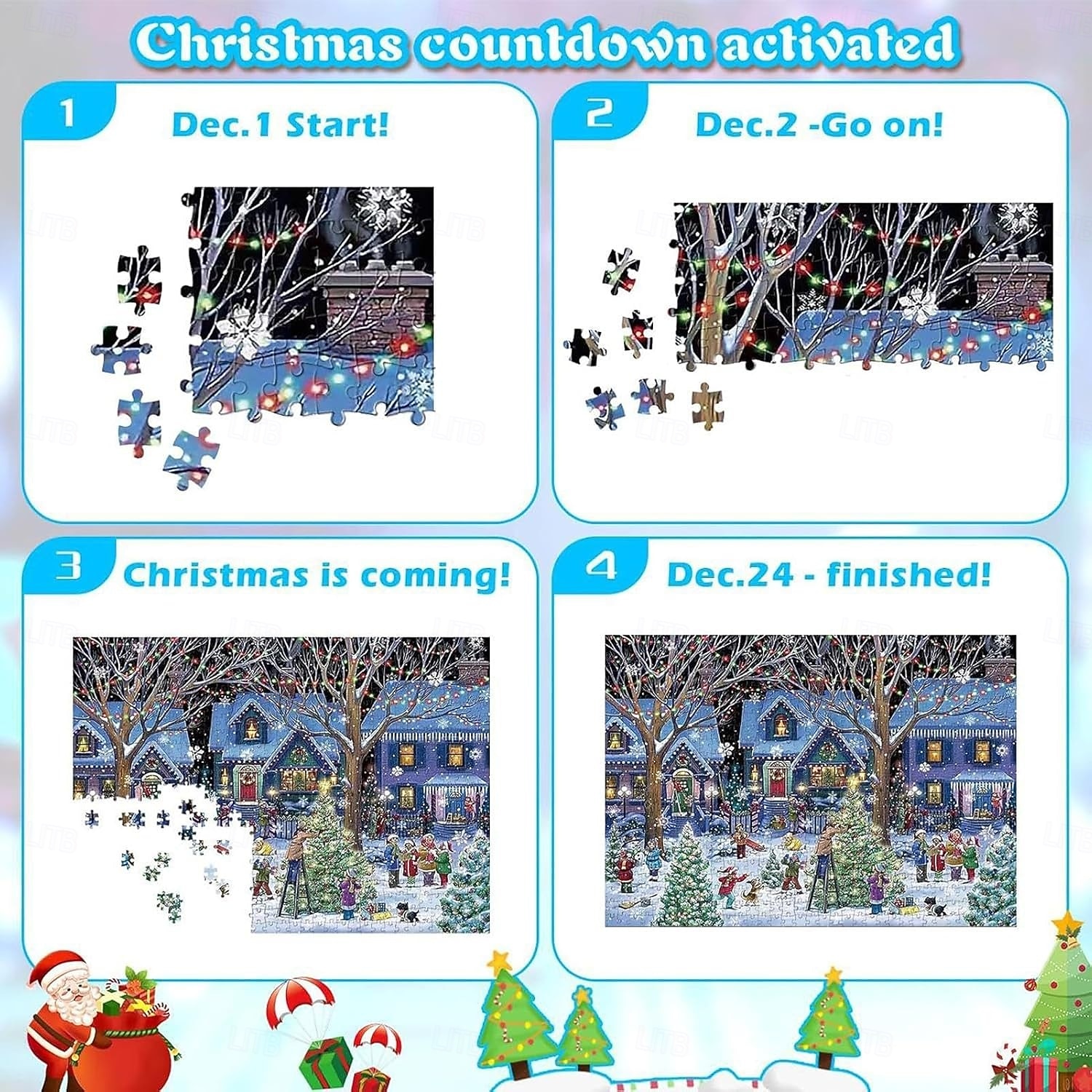 Calendar Advent de Crăciun 2025 Puzzle de Crăciun cu 1008 Piese Calendare pentru Numărarea Crăciunului pe 24 de zile pentru Copii și Adulți 2025 - $25.99 –P2