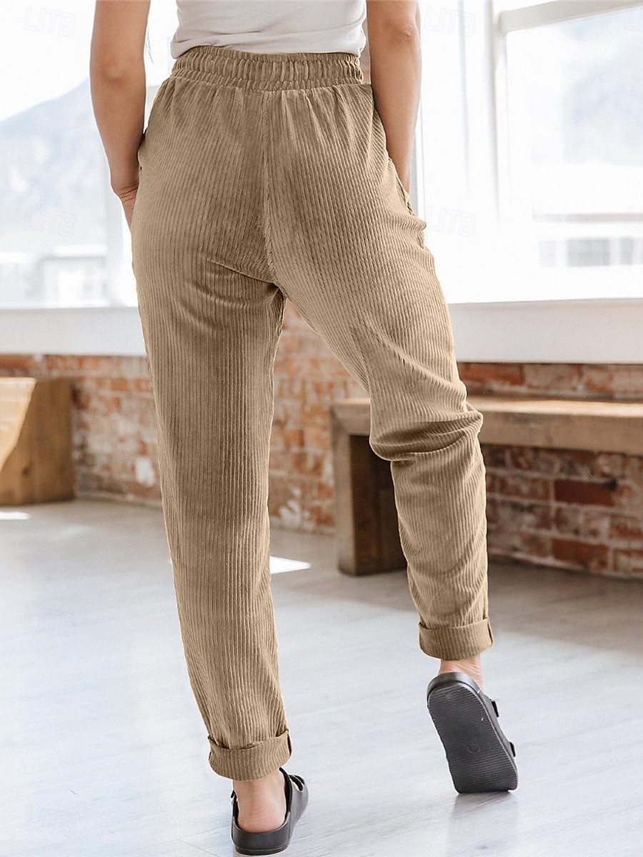 Women's Chinos Fashion Streetwear Full Length High Waist Plain Pocket Elastic Waistband Comfy Soft Comfortable Micro-elastic Outdoor Street Black Navy Blue Khaki Spring & Fall Regular Fit 2025 - $24.99 –P2