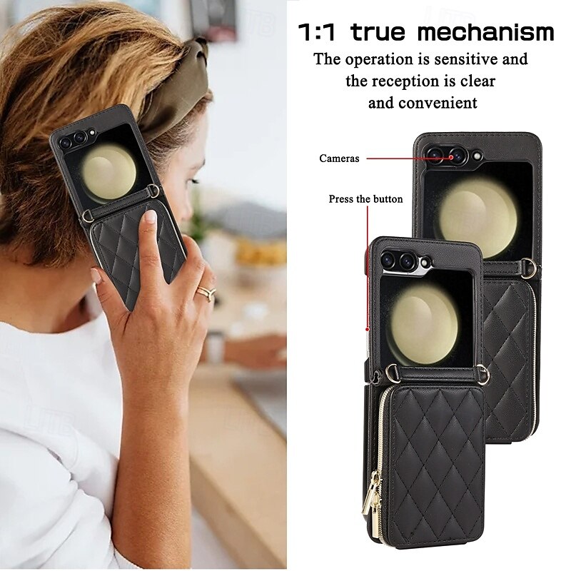 Phone Case For Z Flip 6 Z Flip 5 Z Flip 4 Z Flip 3 Back Cover with Stand Holder Zipper Card Slot Retro TPU PU Leather 2025 - $26.99 –P13