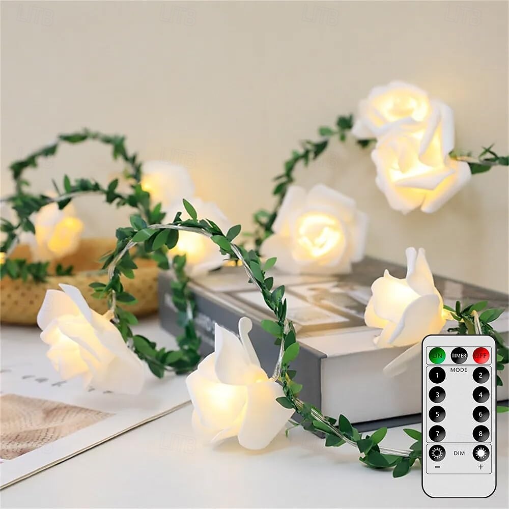 2025年 バレンタイン シミュレーション バラのつる 妖精 ストリング ライト リモコン 8 モード 照明 3m 20LED 結婚式 休日 新年 パーティー 自宅 寝室 バルコニー 庭 装飾  コレクション – $20.99 –P1