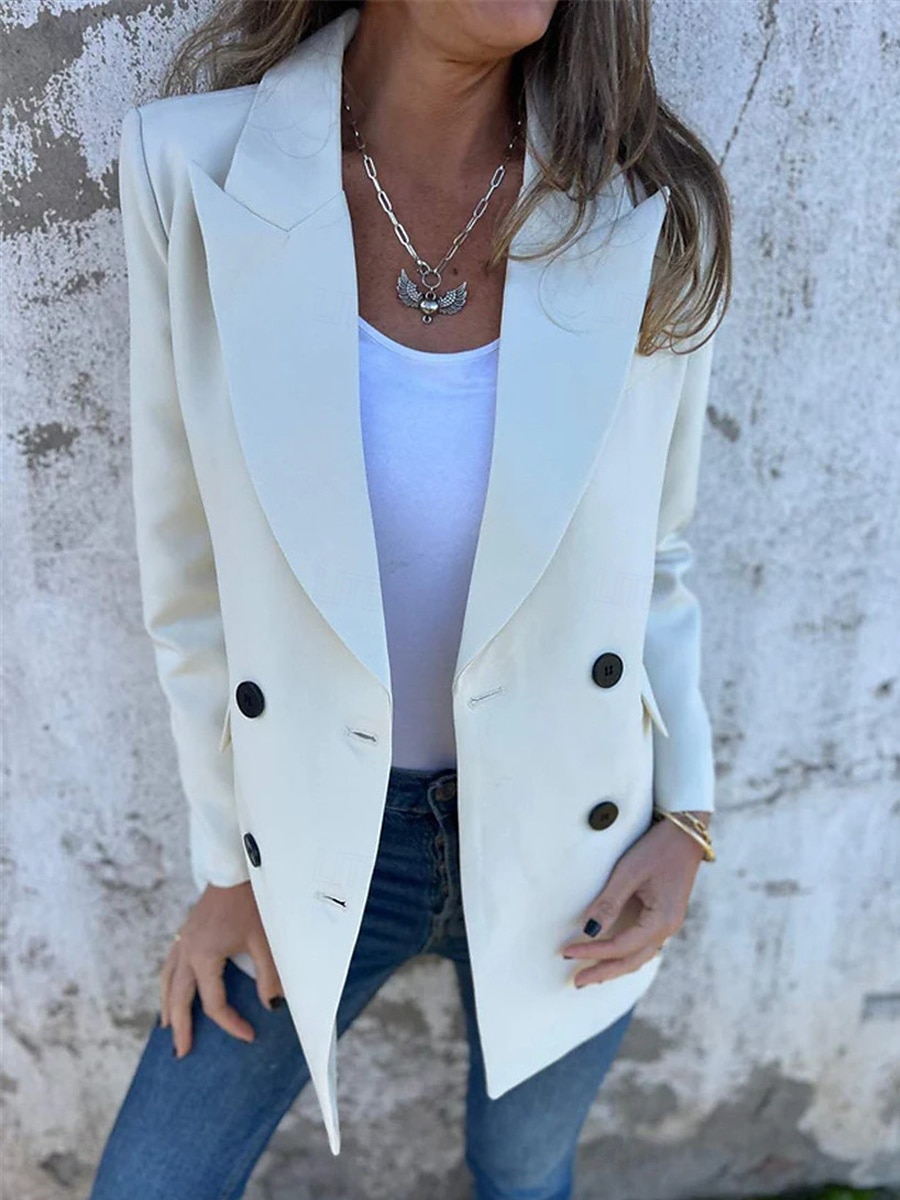 Dames Blazer Werk nappi Effen Kleur Ademend OL-stijl Normale pasvorm bovenkleding Lange mouw Herfst Wit S 2025 - $51.99 –P2