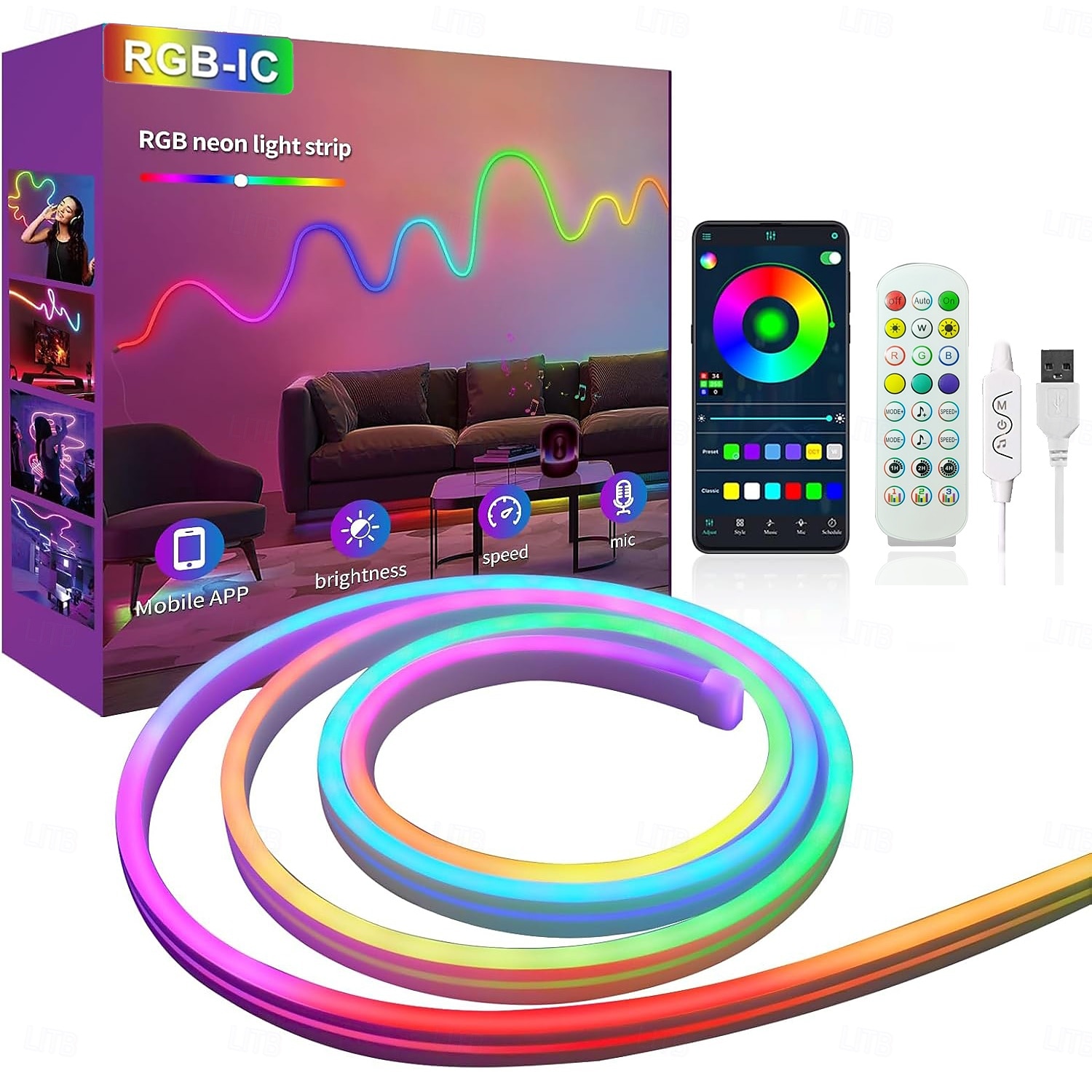striscia luminosa a LED RGB al neon, 1,6-16 piedi, USB 5 V, con cambio colore, controllo tramite app e musica, impermeabile IP65 per camera da letto e decorazioni per feste, 1 pz. del 2025 a $14.49 –P1