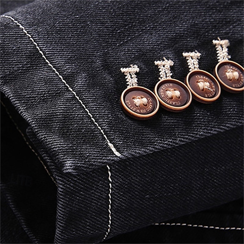 Herr Kavaj Jeansjacka Ledigt Dagliga kläder Semester Mode Ledigt Vår & Höst Polyester Denim Knapp Ficka Bekväm Enkelknäppt Blazer Svart Grå 2025 - $80.99 –P6