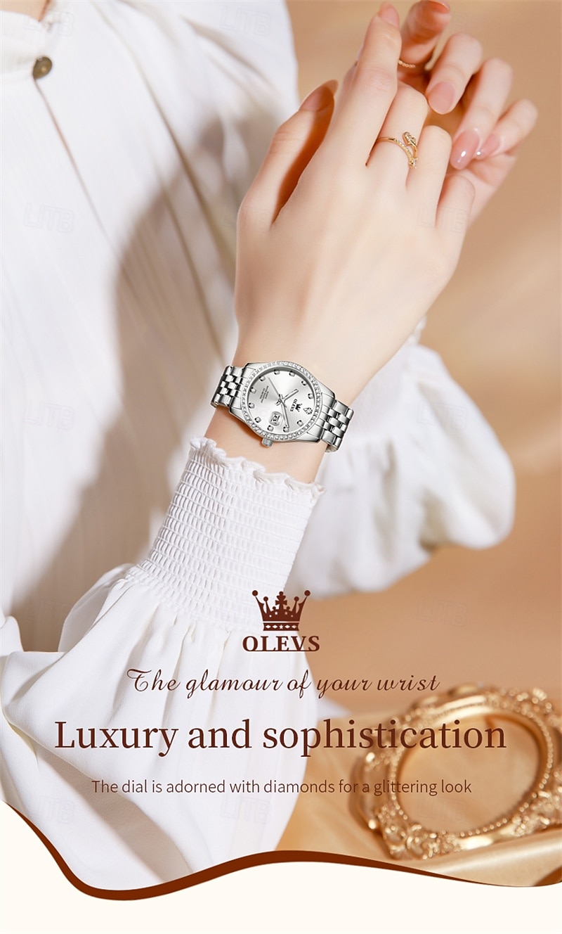 New Olevs Olevs Brand Mother's Day Gift for Women'S Trend Fashion Steel Belt Watch Calendar Luminous With Diamonds Simple Leisure Quartz Watch Waterproof Sports Versatile Wristwatch 2026 - $32.99 –P10