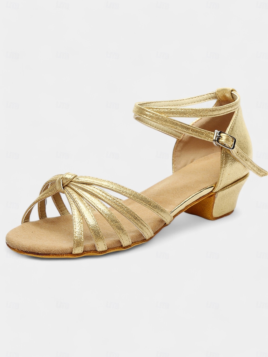 sandali da ballo latino in raso da donna con design a cinturini, suola in morbida pelle scamosciata e tacco basso - perfetti per balli da sala, salsa e balli sociali del 2025 a $34.99 –P7
