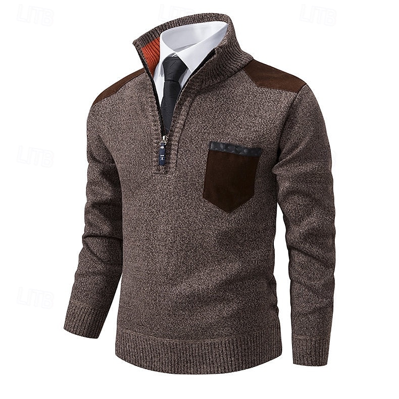 Herre Genser Tykk Strikke Lomme Halv glidelås Helfarge Høy krage Elegant Årgang Formell Hjem Klær Biskop Høst Vinter Rød Navyblå S M L 2025 - $27.99 –P11