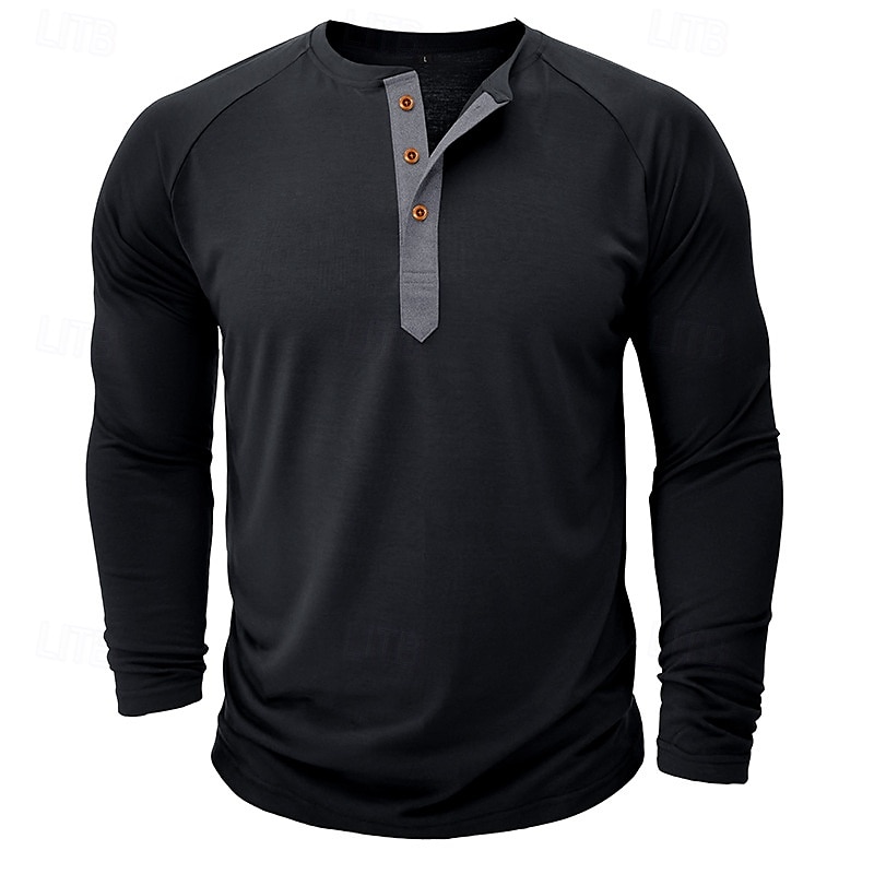 Herren Henley Shirt T-Shirt langarmshirt Glatt Henley Strasse Urlaub Langarm Vintage-Stil Bekleidung Modisch Designer Basic 2025 - $23.99 –P2