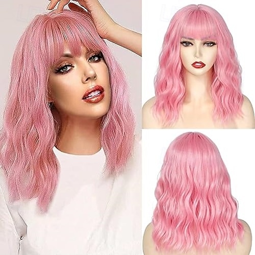 parrucche corte con frangia per donna parrucca bianca ondulata sciolta parrucca sintetica cosplay per ragazza parrucca colorata per feste di natale del 2025 a $20.99 –P5