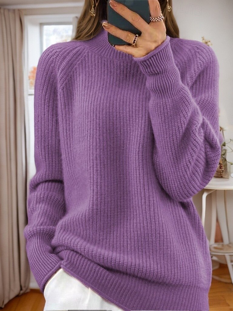 Damenpullover Pullover Rollkragenpullover Strickpullover Raglanärmel Frühling Herbst Zuhause Alltag Urlaub Alltag weich Langarm einfarbig gelb rosa 2025 - $51.99 –P4