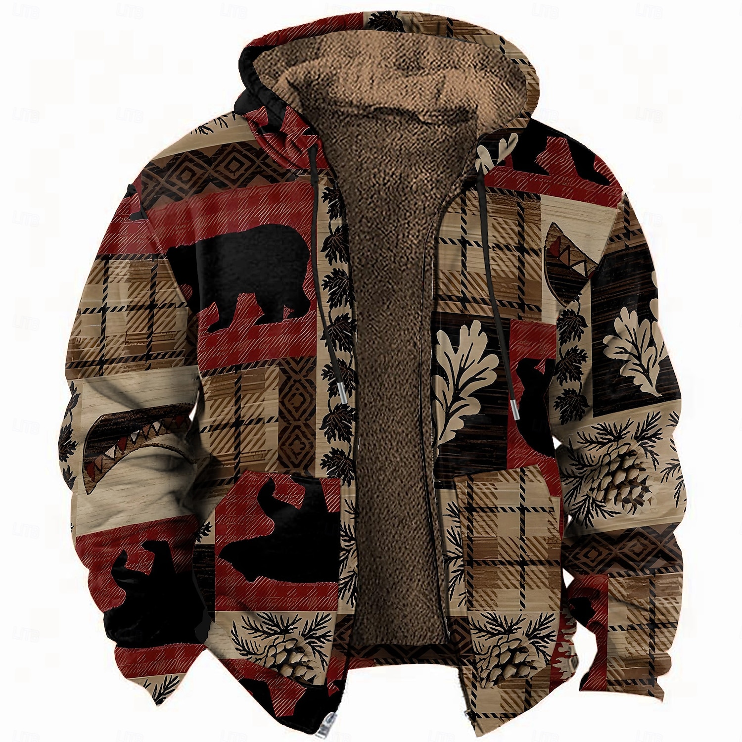 Hombre Oso Folk Vellón Sudadera Sudaderas Sudadera Manga Larga Sudadera con capucha Con Capucha Moda Impresión 3D Deporte Vacaciones Ropa de calle Marrón Correa Otoño Invierno Diseñador 2025 - $49.99 –P1