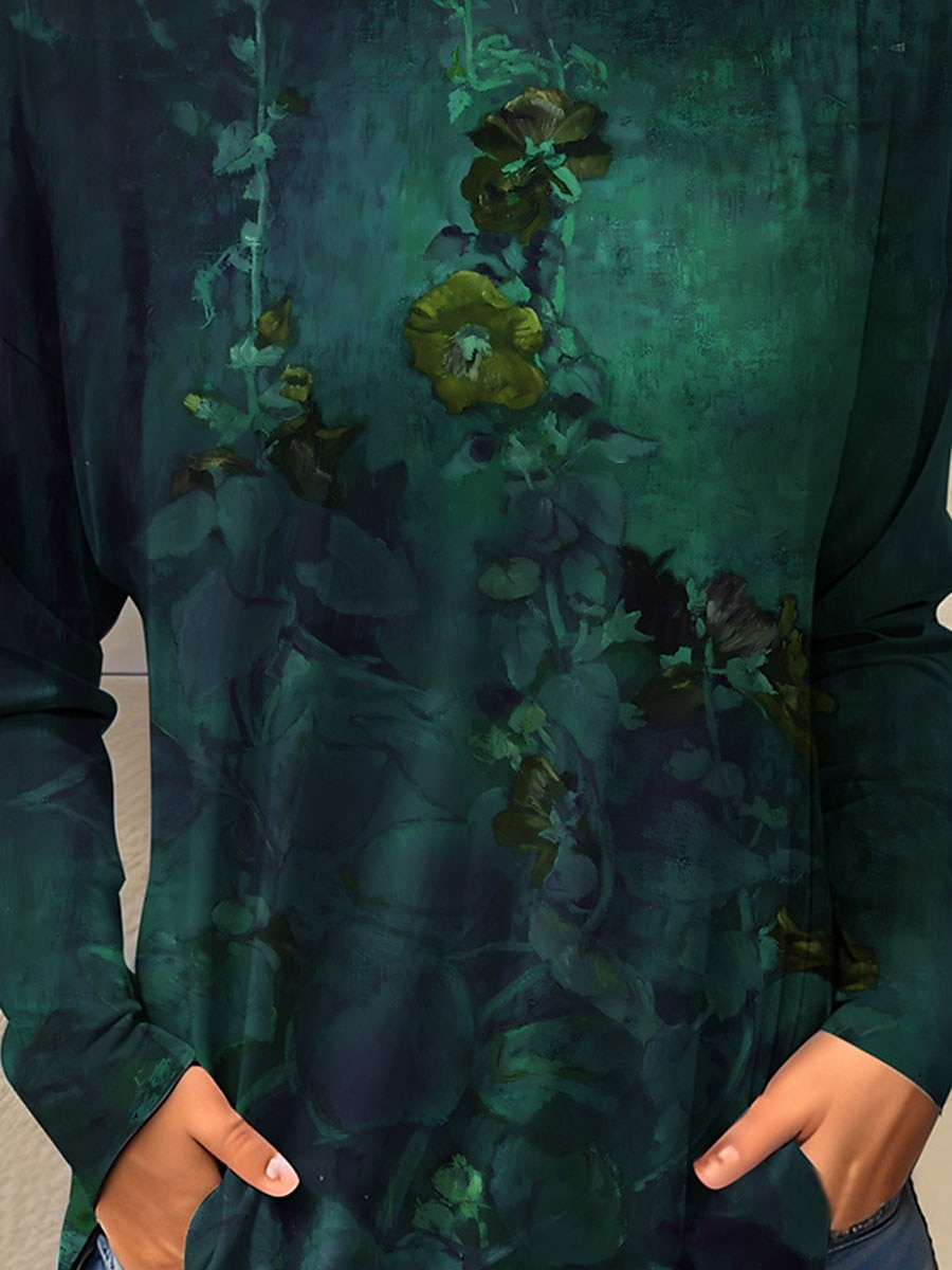 Pentru femei Tricou Floral Modă Manșon Lung Rotund Topuri obișnuite Concediu Sfârșit de săptămână Imprimeu Albastru piscină Mov Trifoi Primăvara & toamnă 2025 - $22.99 –P3