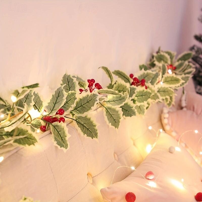 2025年 2m20LED クリスマス 松ぼっくり 赤い果実 模造葉 ライトストリング 屋内 パーティー フェスティバル 雰囲気 装飾 ライトストリング 電池ボックス 電源  コレクション – $11.49 –P9