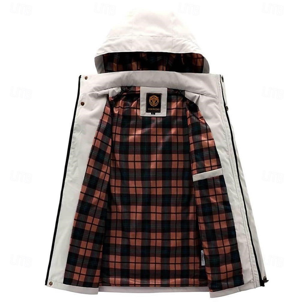 Herr Vinterkappa Vinterjacka Fleece-jacka Sportrock Utomhus Camping och vandring Vattentät Vindtät jacka Dragkedja Ficka Höst Vinter Ensfärgat Mode Streetwear Huva Normal Svart Vit Vin Armégrön Jacka 2025 - $63.99 –P7