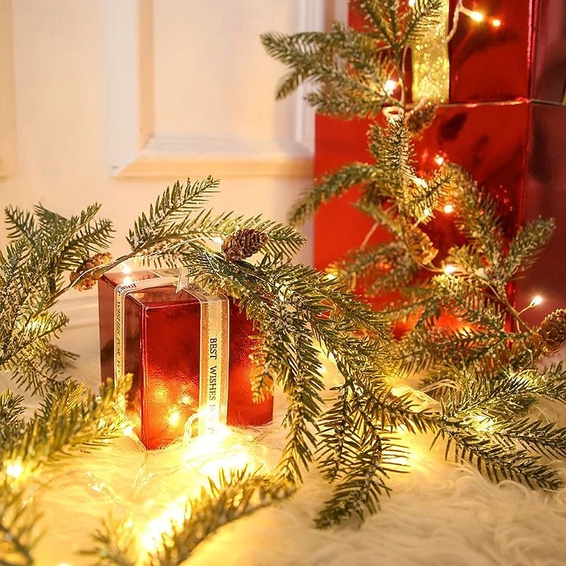 guirlanda de vime com agulhas de pinheiro de natal, luzes de corda alimentadas por bateria, 1,75 m, 20 leds, para áreas internas e externas, árvore de natal, festa de natal, janela de casa, decoração de 2025 por $21.99 –P2