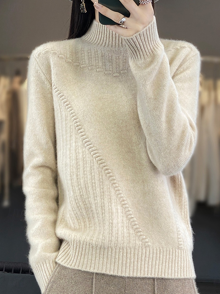 Femme Pull Chandail Pull Décontractées Flexible Couleur monochrome A côtes Col Roulé Tricoté manche longue Hauts réguliers Tricoter Extérieur du quotidien Fin de semaine Blanche Rouge Automne Hiver de 2025 ? $29.99 –P1