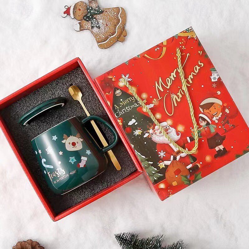 Cana ceramica de Craciun cu cutie cadou, desen desen animat cu capac, cadou de ajunul Craciunului, cana festiva cu cutie cadou, cadou perfect de sarbatori 2026 - $13.49 –P6