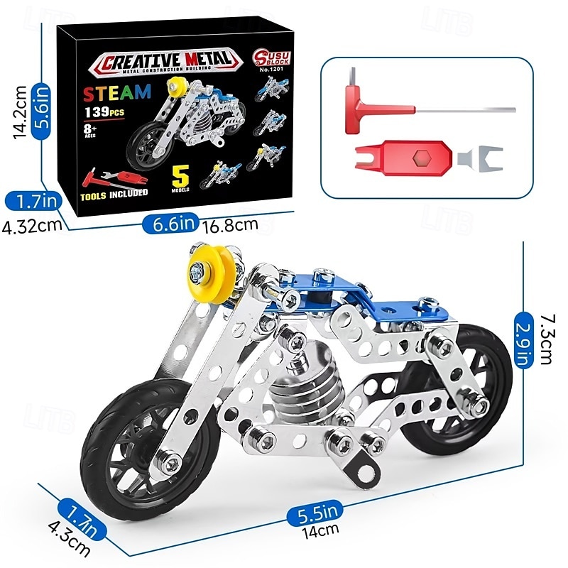Motorcycle Stem Building Toys For Kids Metal Building Construction Model Kit 5 Variable Multi Shape Motorbike Steam Educational Toys (139PCS) Halloween/Thanksgiving Day/Christmas gift 2025 - $19.49 –P9