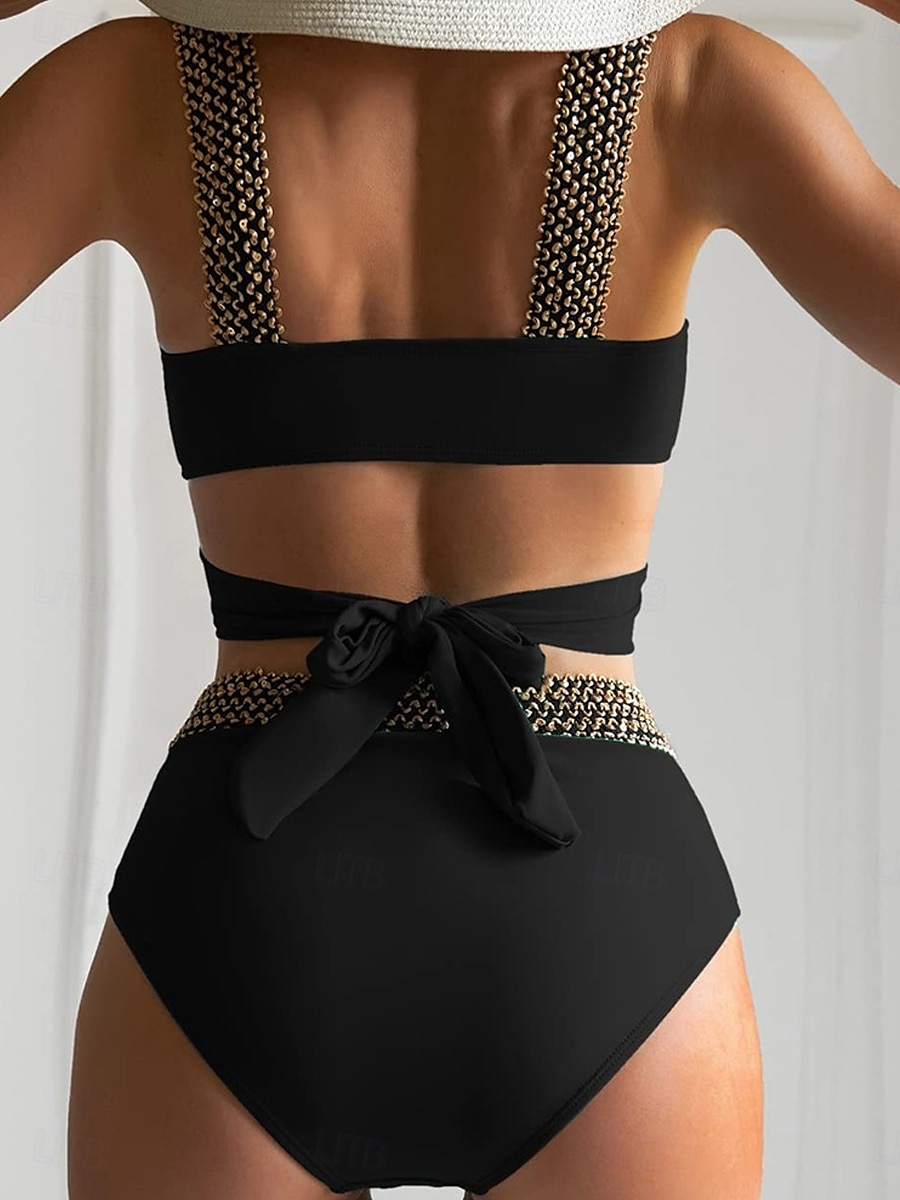 Női Fürdőruha Bikini 2 darab Bugyik Fürdőruha Nyitott hátú Kollázs Vékony Szabadság Strandruházat Tömör szín V-alakú Ujjatlan Fürdőruhák 2025 - $29.99 –P3