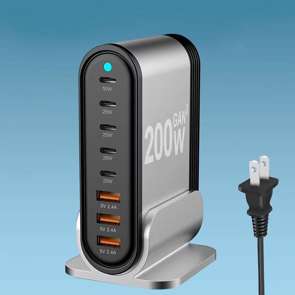 Cargador de nitruro de galio gan pd de 200 w, adaptador de soporte de escritorio de aleación de aluminio 5c3a, cargador multifunción de 200 w 2025 - $91.99 –P4