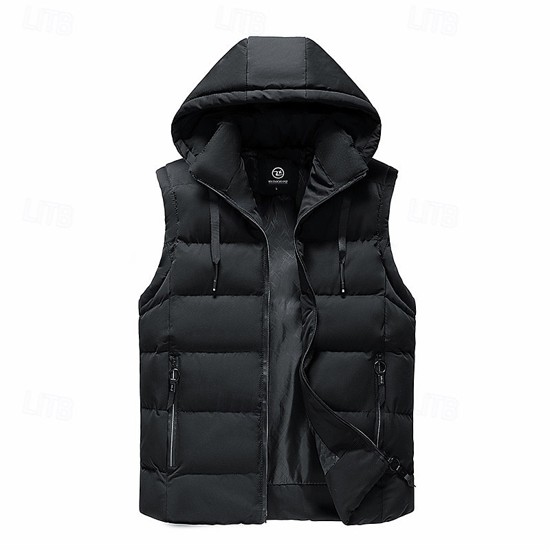 Miesten Puffer Vest Pehmustettu Liivi Gilet Tikattu liivi Päivittäin Deitti Loma Muoti Vapaa-aika Syystalvi Tasku Polyesteri Pidä lämpimänä Mukava Tavallinen Vetoketju Hupullinen Normaali Musta 2025 - $48.99 –P10