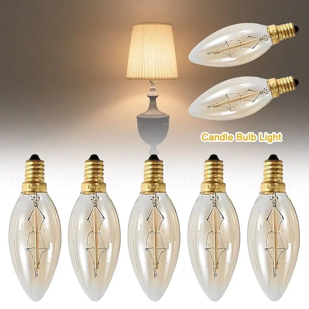10ks vintage edison svíčkové žárovky, 40w e14 c35 stmívatelné dekorativní retro světla - ac 220-240v 2025 - $9.99 –P3