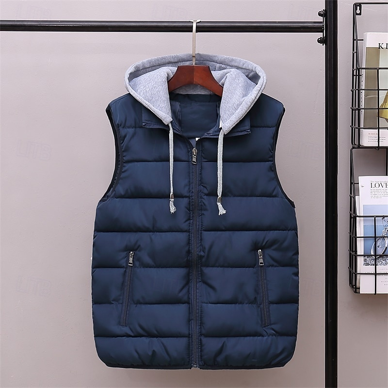 Herren Puffer Weste Kapuzenweste Gepolstert Weste Steppweste Täglich Verabredung Urlaub Modisch Brautkleider schlicht Herbst Winter Tasche Polyester warm halten Komfortabel Feste Farbe Reisverschluss 2025 - $27.99 –P5