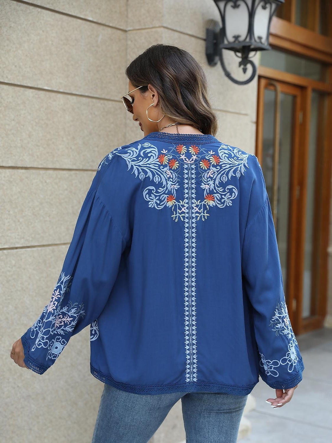 Női Boho ing Vállat von Virágos Virág Alkalmi Boho Hosszú ujj Harang Aszimmetrikus Normál felsők Bálint nap Munka Napi Hímzett Medence Minden évszak 2025 - $34.99 –P2
