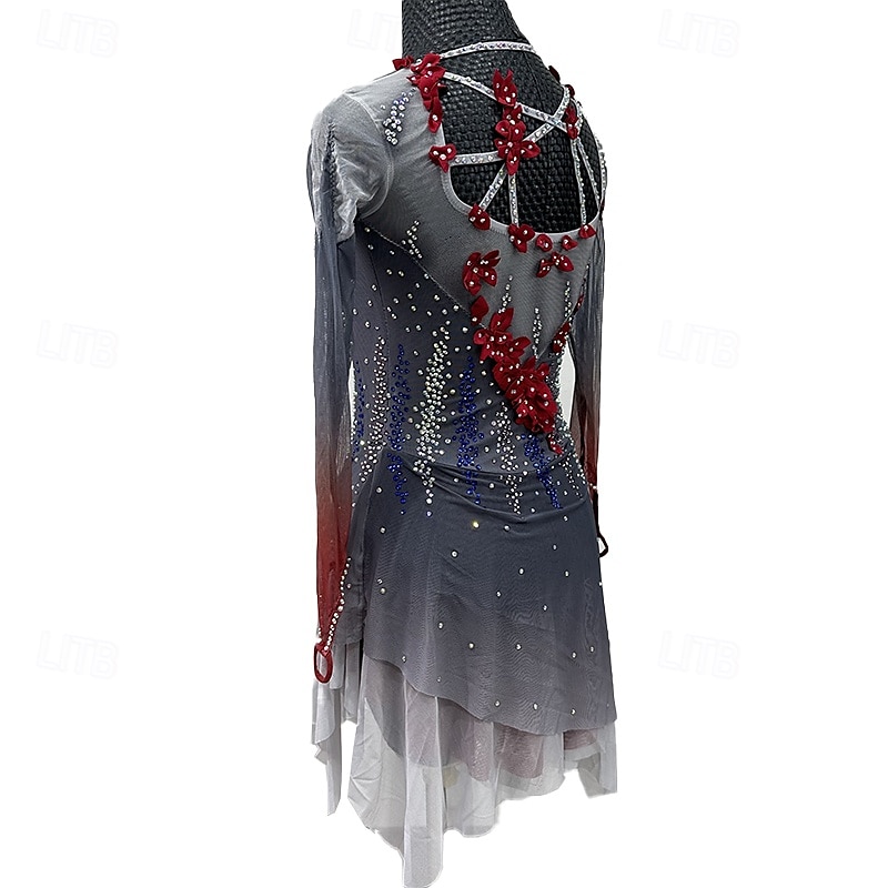 Figure skating costumes for adults and children black custom spandex mesh grading performance costumes competition training rhinestone shaped women's skirts performance costumes 2025 - $307.49 –P8