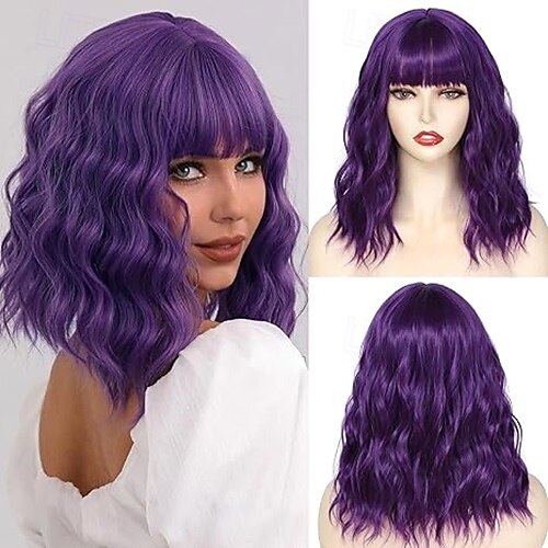 parrucche corte con frangia per donna parrucca bianca ondulata sciolta parrucca sintetica cosplay per ragazza parrucca colorata per feste di natale del 2025 a $20.99 –P3