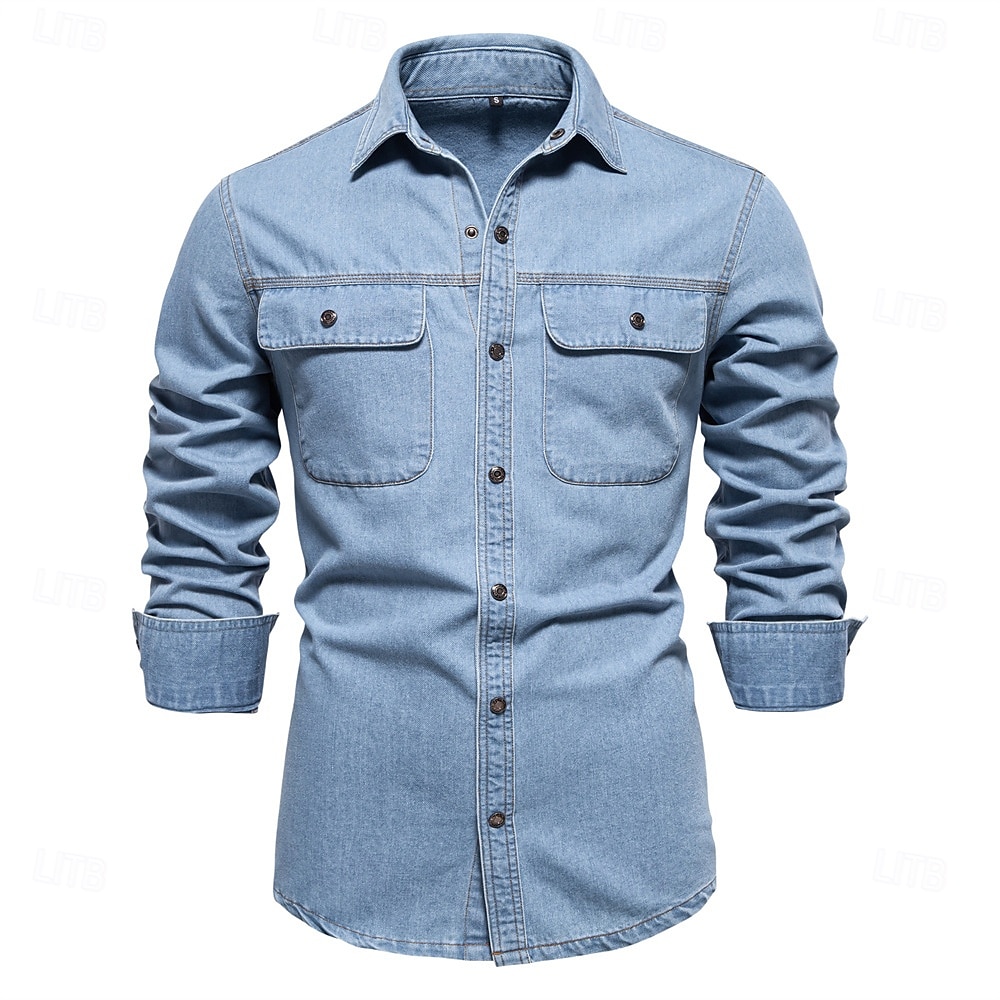 Per uomo Camicia Maglietta informale Camicia con bottoni Camicia di jeans Liscio Giornaliero Da mare Blu chiaro Nero Blu scuro Manica lunga Colletto Inverno Primavera & Autunno Abbigliamento Tasca del 2025 a $35.99 –P1