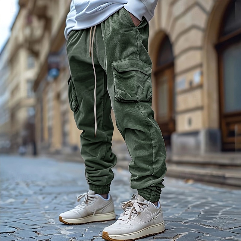 【KOOLOSET】Corduroy Multi Cargo Pocket Pants Men's Cargo Pants Corduroy Pants Trousers Casual Pants
