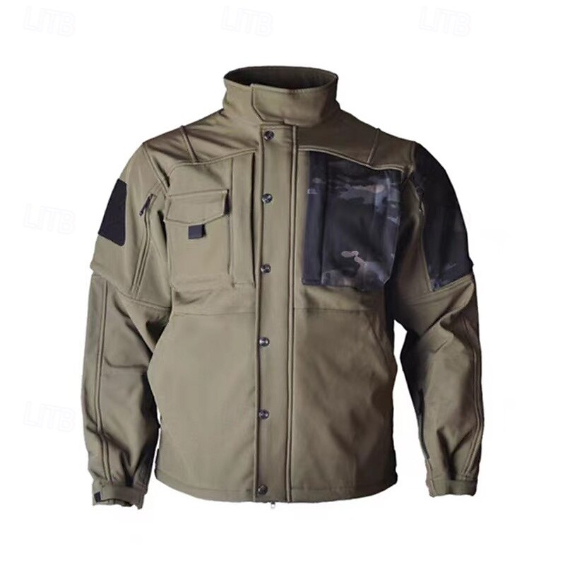 Herren Soft Shell Jacke Wanderjacke Draussen Farbblock Windundurchlässig Wasserdicht Windbreaker-Jacke Reisen Schwarz Grün 2025 - $52.99 –P2