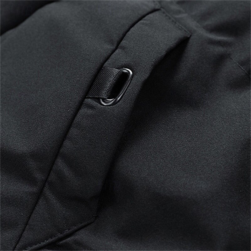 Men's Winter Jacket Puffer Jacket Hoodie Jacket Parka Pocket Polyster Fleece lined Daily Wear Date Vacation Long Fashion Casual Comfortable Thermal Warm Fall & Winter Solid / Plain Color Black Army 2025 - $52.99 –P7