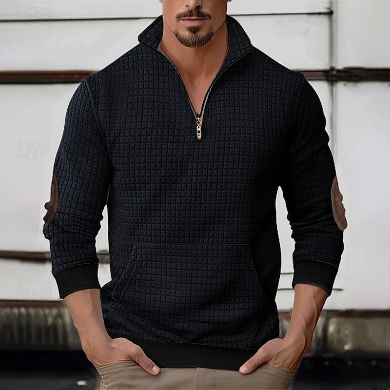 Per uomo Maglia Felpa a nido d'ape Felpa con zip corta Nero Bianco Blu marino Cachi Grigio scuro Mezza zip Semplice Patchwork A coste Tasca Frontale Quotidiano Ferie Uscire senza stampa Poliestere del 2025 a $25.99 –P7