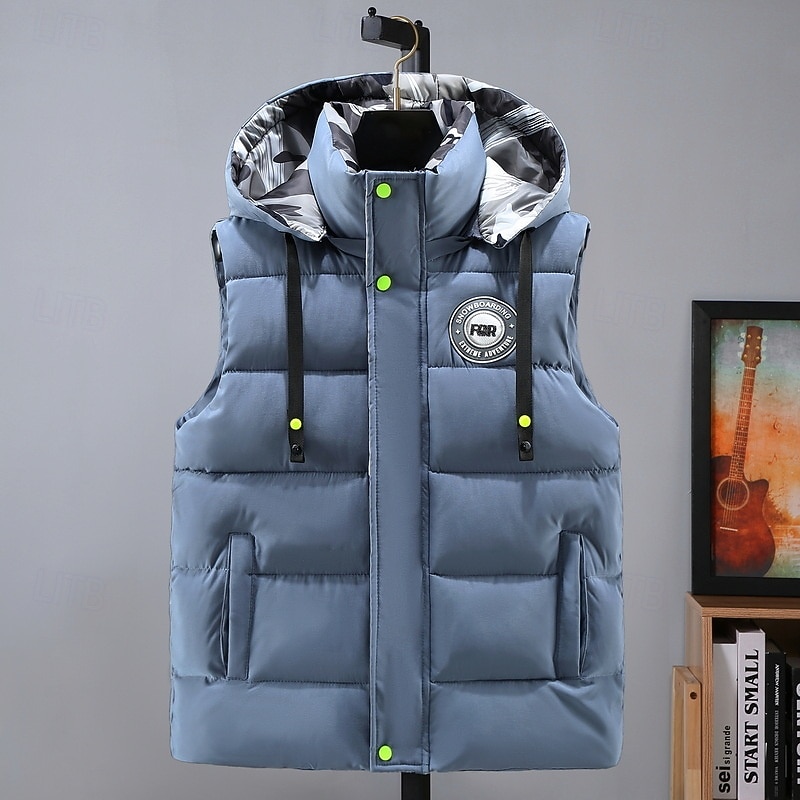 Herren Puffer Weste Kapuzenweste Gepolstert Weste Steppweste Täglich Verabredung Urlaub Modisch Brautkleider schlicht Herbst Winter Tasche Polyester warm halten Komfortabel Graphic Reisverschluss Mit 2025 - $39.99 –P2