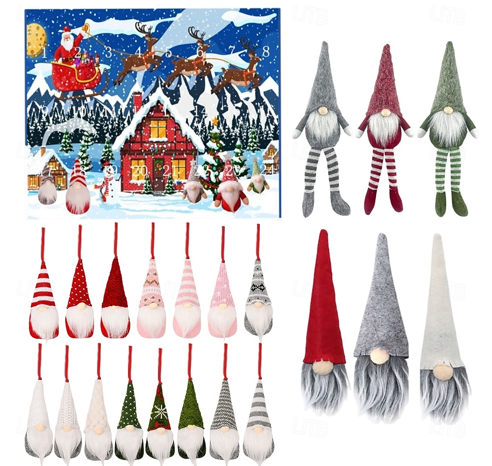calendar de advent gnome de Crăciun 2024, 24 piese decor gnome calendarul de advent de Crăciun numărătoare inversă de Crăciun, figurine de jucărie de colecție păpușă pitică gonks, ornament de calendar 2025 - $59.99 –P6