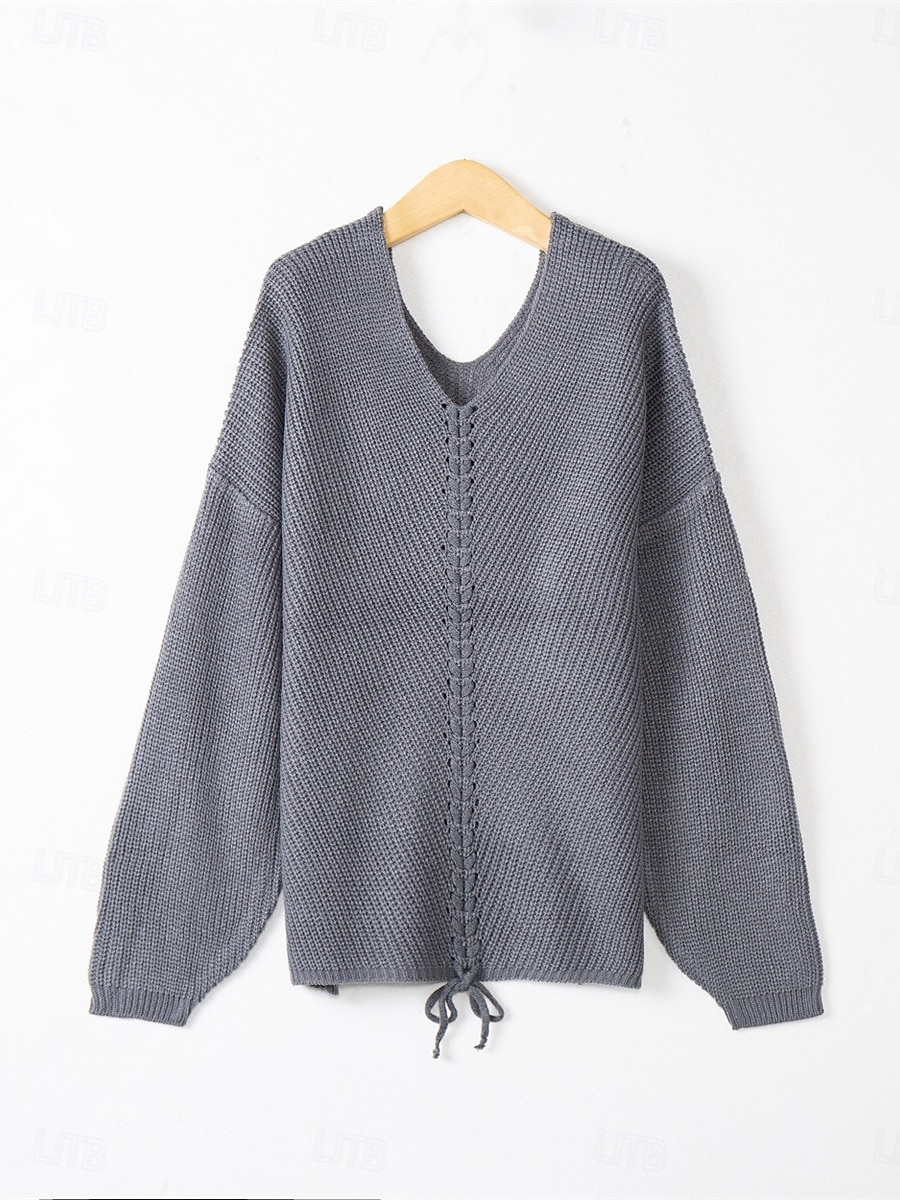 Dam Tröja Pullover tröja Ledigt Mjukt Ren färg Ribbad V-hals Stickat Långärmad Vanliga toppar Sticka Utomhus Dagligen Helgen Rodnande Rosa Blå Höst Vinter 2025 - $51.99 –P3