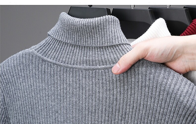 Men's Pullover Sweater Jumper Knit Sweater Ribbed Knit Regular Knitted Plain Turtleneck Fashion Casual Daily Wear Date Clothing Apparel Fall & Winter Wine Black S M L 2025 - $26.99 –P4