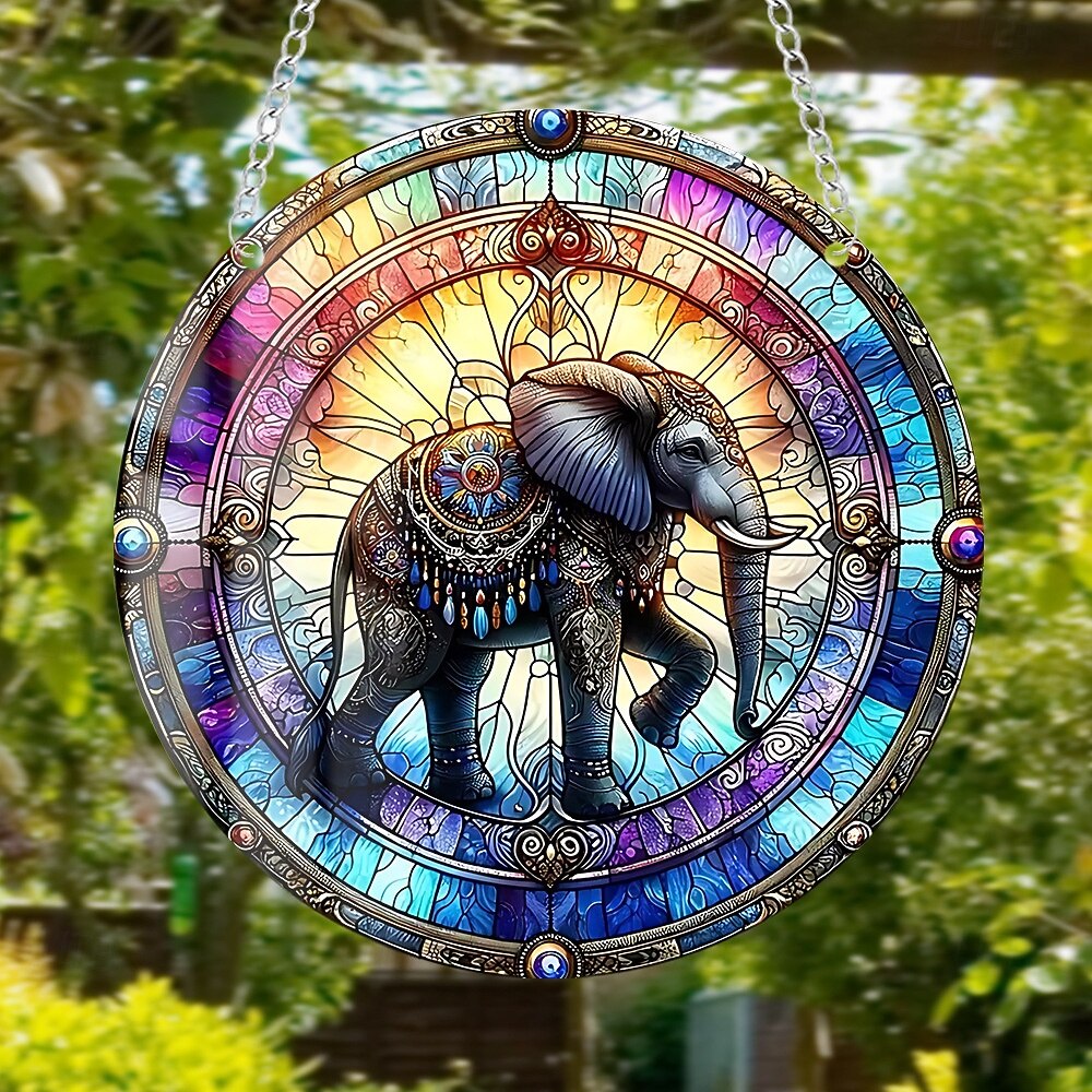 cartello da parete rotondo in alluminio art nouveau elefante 8x8" - uv &resistente ai graffi, facile da appendere, decorazione per il soggiorno del 2025 a $5.49 -P5
