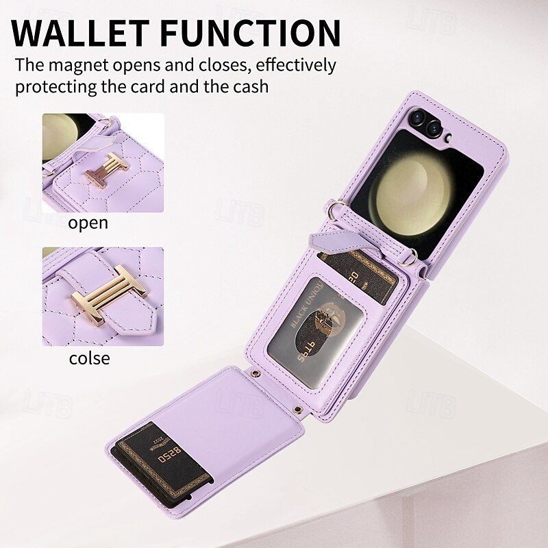 Phone Case For Z Flip 5 Z Flip 4 Z Flip 3 Back Cover with Stand Holder with Lanyard with Wrist Strap Retro TPU PU Leather 2025 - $23.99 –P17