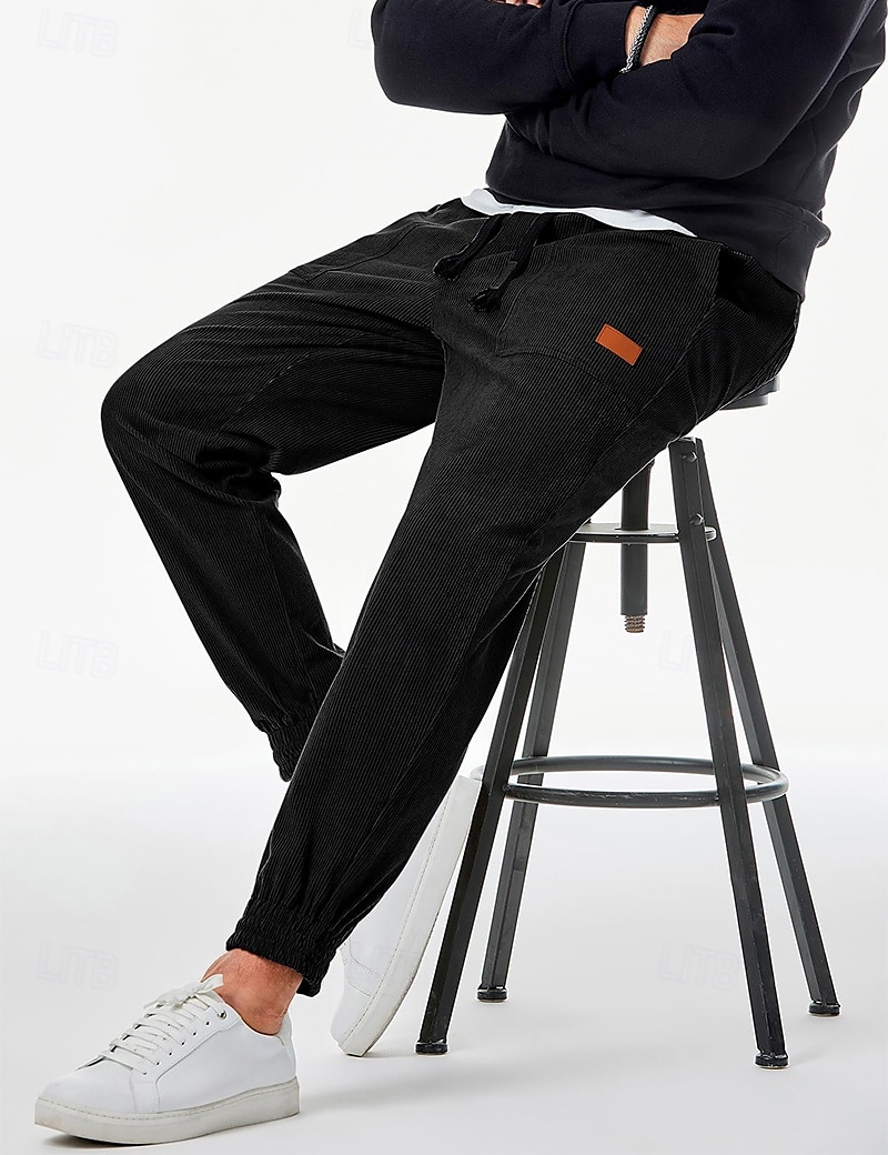 Men's Sweatpants Joggers Corduroy Pants Trousers Casual Pants Pocket Drawstring Elastic Waist Plain Comfort Soft Full Length Sports Outdoor Casual Daily Fashion Stylish Black Khaki 2025 - $19.99 –P4