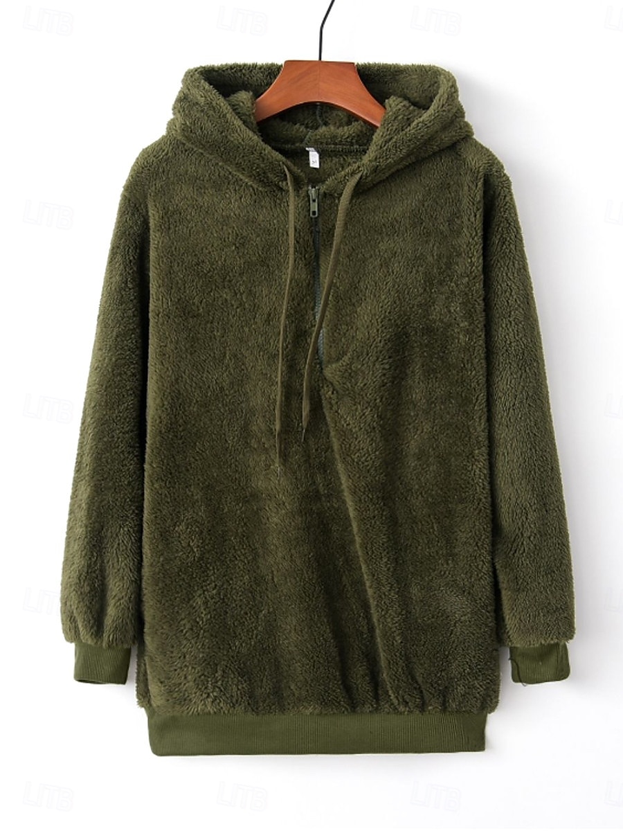 moletom feminino com capuz moletom casual sherpa liso rua diário moletom com zíper bolso manga comprida vinho marrom verde outono inverno de 2025 por $27.99 –P5