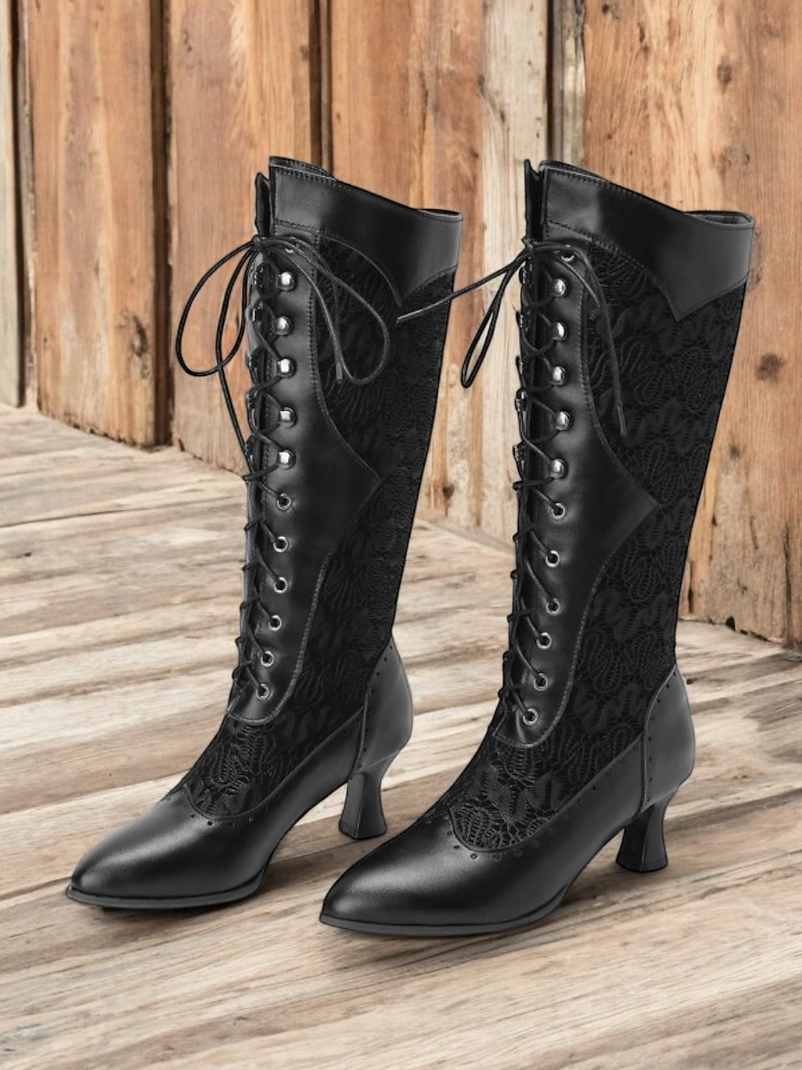 Botas victorianas con cordones hasta media pantorrilla para mujer: zapatos de piel sintética y encaje estilo steampunk gótico para cosplay, fiestas y ocasiones especiales 2025 - AU $94.99 –P1