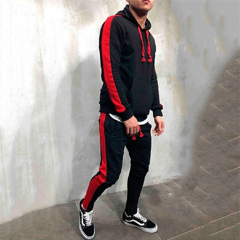 Men's Tracksuit Jogging Suit 2 Piece Casual Fall Long Sleeve Breathable Soft Fitness Gym Workout Running Sportswear Activewear Color Block Dark Grey Black White 2025 - $32.99 –P6