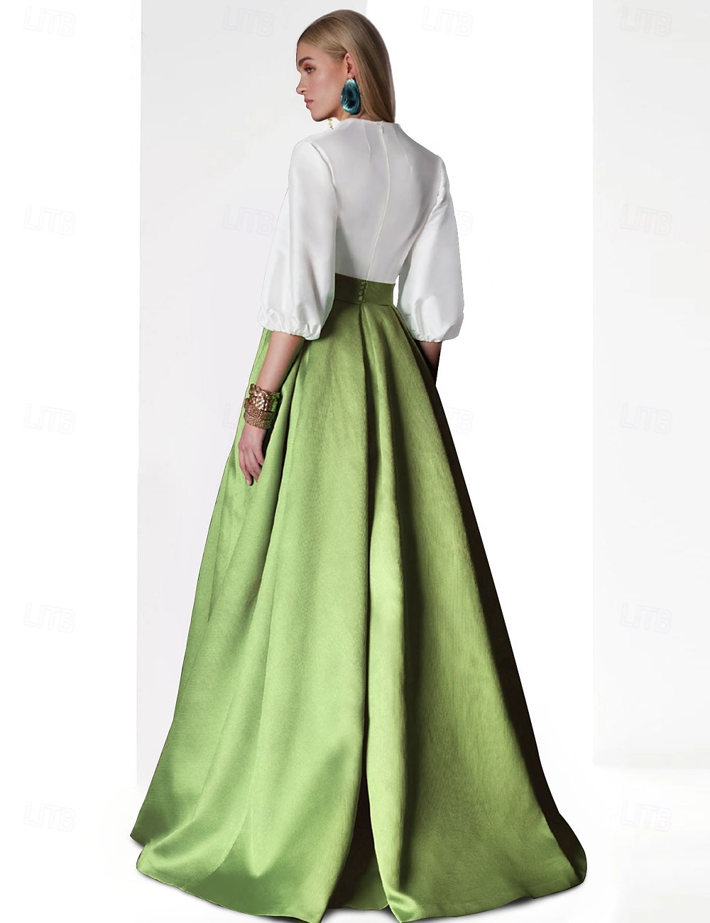 Abito da sera A-Line Abito elegante formale lunghezza a terra maniche 3/4 scollo a V tasca raso con spacco 2025 del 2025 a $175.99 –P2