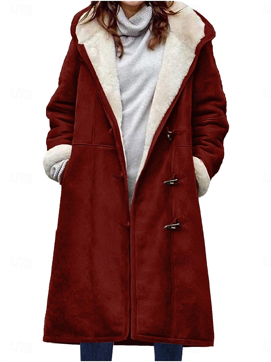 Dam Vinterkappa Teddyrock Utomhus Gata Dagliga kläder Höst Vinter Lång Täcka Normal Håller värmen Andningsfunktion Stylish Ledigt Jacka Långärmad Slät Med fickor Vin Kaki Grå 2025 - $44.99 –P6
