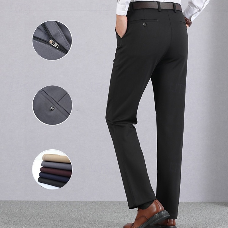 pantaloni de rochie pentru bărbați, negru, gri, groși, lungi, culoare uni, elasticitate ridicată, potrivire standard caldă 2024 2025 - $33.99 –P5
