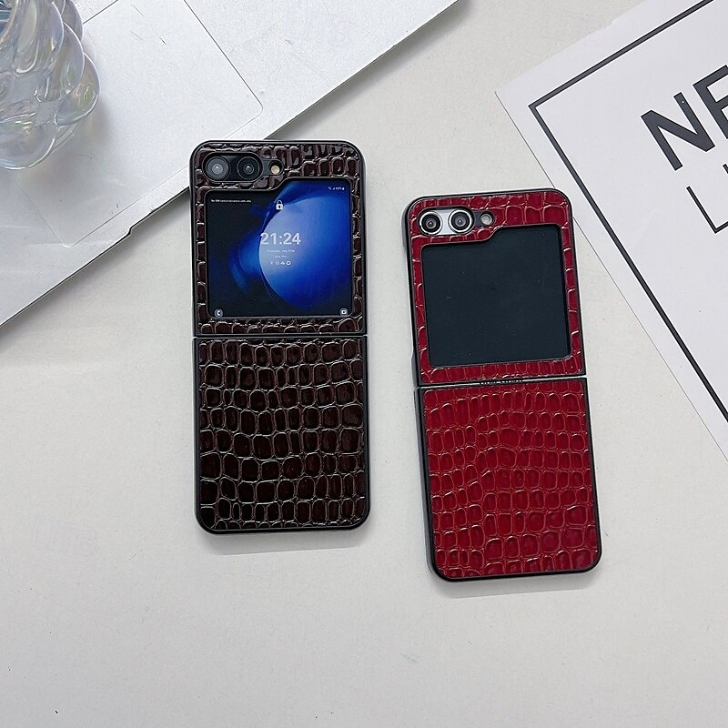 2025年 電話 ケース 用途 Zフリップ6 Z Flip 5 Z Flip 4 Z Flip 3 バックカバー 耐衝撃 レトロ風 TPU PUレザー  コレクション – $14.99 –P3