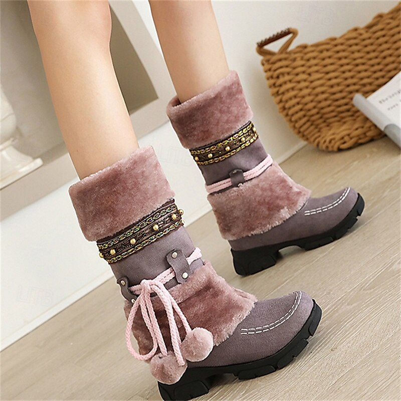 Women's Winter Faux Fur Boots - Warm Snow Boots with Pom Pom and Embellished Design for Casual and Outdoor Wear 2025 - $64.99 –P1